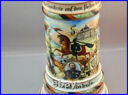 Rare Antique German Military Regimental Beer Stein Lithophane withLid