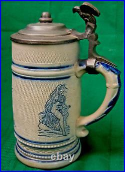 Rare Antique German Stein Nudes & Krampus with Eagle Thumblift