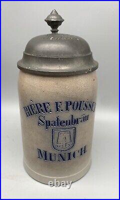 Rare Antique SPATENBRÄU Munich 0,5 Liter lidded Stoneware Beer Stein Merkelbach