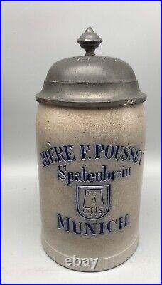 Rare Antique SPATENBRÄU Munich 0,5 Liter lidded Stoneware Beer Stein Merkelbach