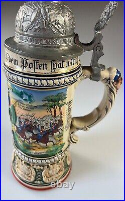 Rare German Beer Stein Mug Reservistenkrug 1. Königlich Sachsen Ulan Ungarn