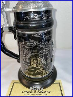 Rare German Beer Stein Stein 0.5 liter tankard Africa Corps Rommel 688/5000 COA