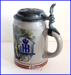 Rare German Saltglaze Beer Stein Munich -hb (marzi-remy) With Pewter LID