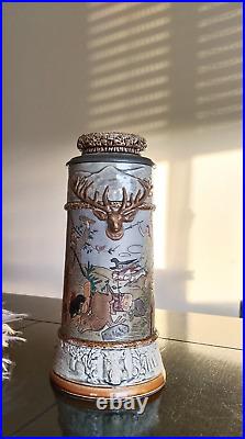 Rare German old hunting jug from JP Thewalt Stein Antique beer stein tin lid 9