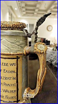 Rare German old hunting jug from JP Thewalt Stein Antique beer stein tin lid 9