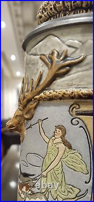 Rare German old hunting jug from JP Thewalt Stein Antique beer stein tin lid 9