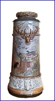 Rare German old hunting jug from JP Thewalt Stein Antique beer stein tin lid 9