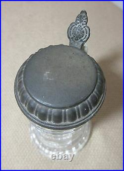 Rare antique miniature mini German glass pewter lidded beer stein mug tankard