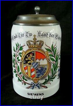 Rare vintage German lidded beer stein bierkrug Siemens Corporation 1/2 L
