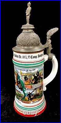 Regimental German Beer Stein Mar Martin 103 Garnison Bautzen 1907-1909