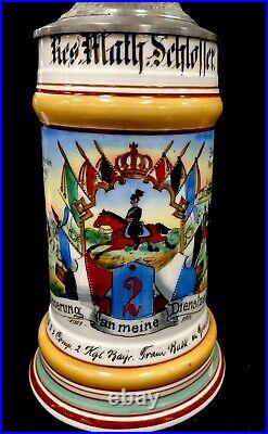 Regimental German Beer Stein Train Unit Calvary Reg 2 1907-1908