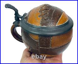 Reinhold Hanke Soccer Ball Antique German Character Beer Stein. 5L VIDEO Gift