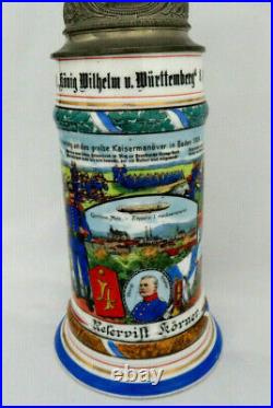 Reserve Hat Ruh German Lithophane Regimental Beer Stein Soldiers with Pewter Lid