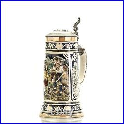 Rosskopf & Gerz Beer Stein 851 Inlaid Lid 1.0 L Germany Antique Ca 1900s