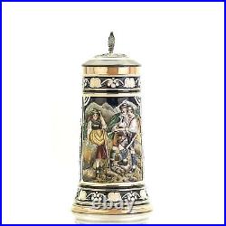 Rosskopf & Gerz Beer Stein 851 Inlaid Lid 1.0 L Germany Antique Ca 1900s