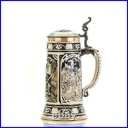 Rosskopf & Gerz Beer Stein 851 Inlaid Lid 1.0 L Germany Antique Ca 1900s