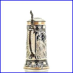 Rosskopf & Gerz Beer Stein 851 Inlaid Lid 1.0 L Germany Antique Ca 1900s