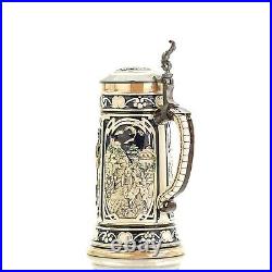 Rosskopf & Gerz Beer Stein 851 Inlaid Lid 1.0 L Germany Antique Ca 1900s