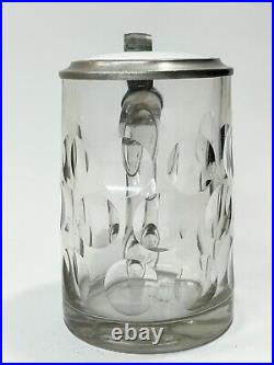 Rudowsky Cut Glass Pewter and Porcelain Inlaid Lid German. 5L Beer Stein c1890