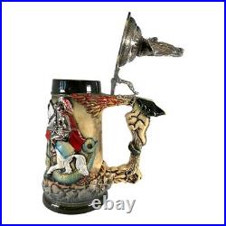 Rustic Medieval Knight Fighting Dragon with Dragon Lid LE German Beer Stein. 5 L