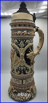 S. P. Gerz 660 Antique Vintage 3L Large German Beer Stein With Pewter Lid