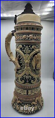 S. P. Gerz 660 Antique Vintage 3L Large German Beer Stein With Pewter Lid