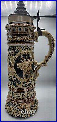 S. P. Gerz 660 Antique Vintage 3L Large German Beer Stein With Pewter Lid