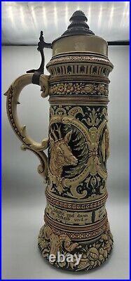 S. P. Gerz 660 Antique Vintage 3L Large German Beer Stein With Pewter Lid