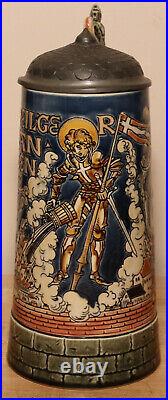 Saint Florian Puts Out Fire by Mettlach 1 L German beer stein antique # 1786
