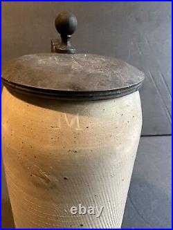 Tall Clay Earthenware Beer Stein Tankard Mug Lid Pewter German Textured Initial