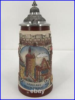 Thewalt German Beer Stein Pewter Lid Limited Edition Hand Painted Busch Gardens