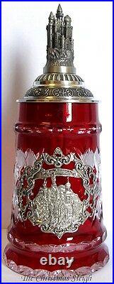 Traditional German Oktoberfest Lidded Beer Stein Red Lord of Crystal 0.5 L