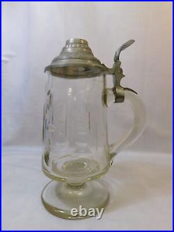 Two Antique German Pewter & Glass Beer Bier Lidded Stein 0.5L