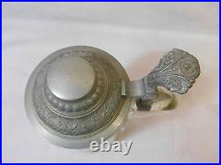 Two Antique German Pewter & Glass Beer Bier Lidded Stein 0.5L