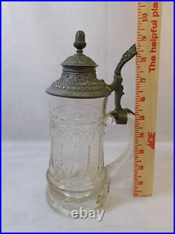 Two Antique German Pewter & Glass Beer Bier Lidded Stein 0.5L