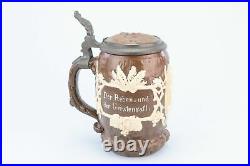 VILLEROY & BOCH Antique Beer Tankard Pewter Lid Stein 1890s German Tree Trunk