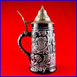 VINTAGE DBGM Mark No. 63 German Pewter Lidded Beer Stein Drinking Mug