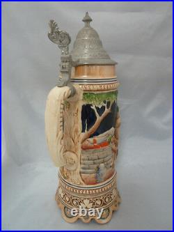 VINTAGE GERMAN MUSICAL BEER STEIN with Pewter Lid. Signed Approx. 13 TALL