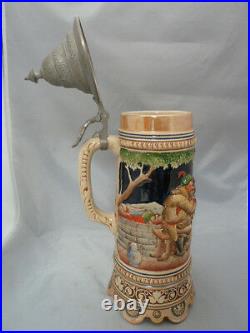VINTAGE GERMAN MUSICAL BEER STEIN with Pewter Lid. Signed Approx. 13 TALL