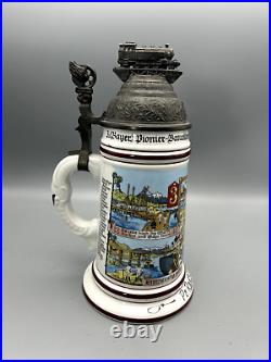 VTG German WW1 Regimental Train Engine Porcelain Litho, Covered Beer Stein