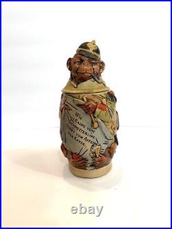 VTG Monkey Beer Stein Russian Uniform Western Germany Golden Crown E&R Rare Ape