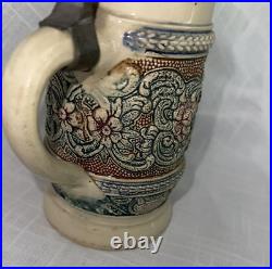 VTG Prosit German Beer Stein Floral Scroll Pewter Metal Hinged Lid