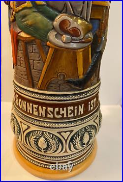 Very Large 2-1/2 Liter Vintage German Beer Stein/Pewter Lid-Outdoor Scene ST134