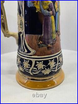 Very Large 3 Liter Vintage German Beer Stein Deeply Embossed Handpainted /31/