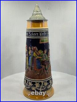 Very Large 3 Liter Vintage German Beer Stein Deeply Embossed Handpainted /31/