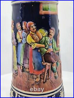 Very Large 3 Liter Vintage German Beer Stein Deeply Embossed Handpainted /31/