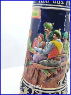 Very Large 3 Liter Vintage German Beer Stein Deeply Embossed Handpainted /31/