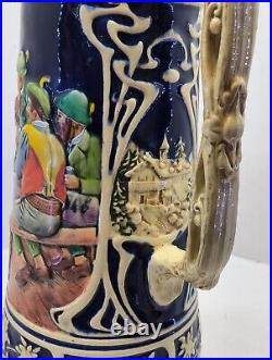 Very Large 3 Liter Vintage German Beer Stein Deeply Embossed Handpainted /31/