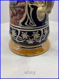 Very Large 3 Liter Vintage German Beer Stein Deeply Embossed Handpainted /31/