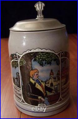 Victorian German Beer Stein Antique Pewter Lid Half Litre Excellent Condition
